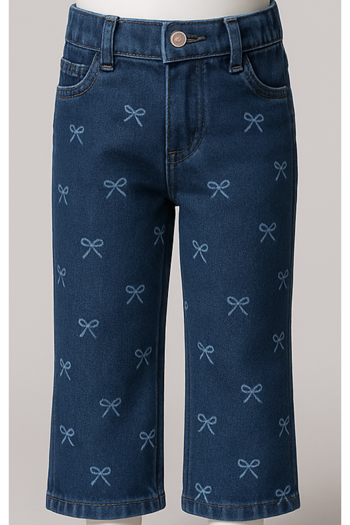 Kız Çocuk Kurdele Desenli Mavi Kot Pantolon