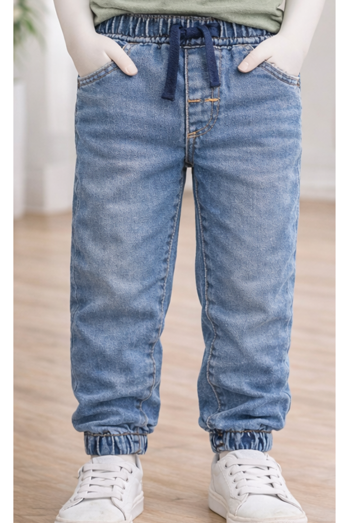 Erkek Çocuk Lastikli Paça Jogger Mavi Kot Pantolon