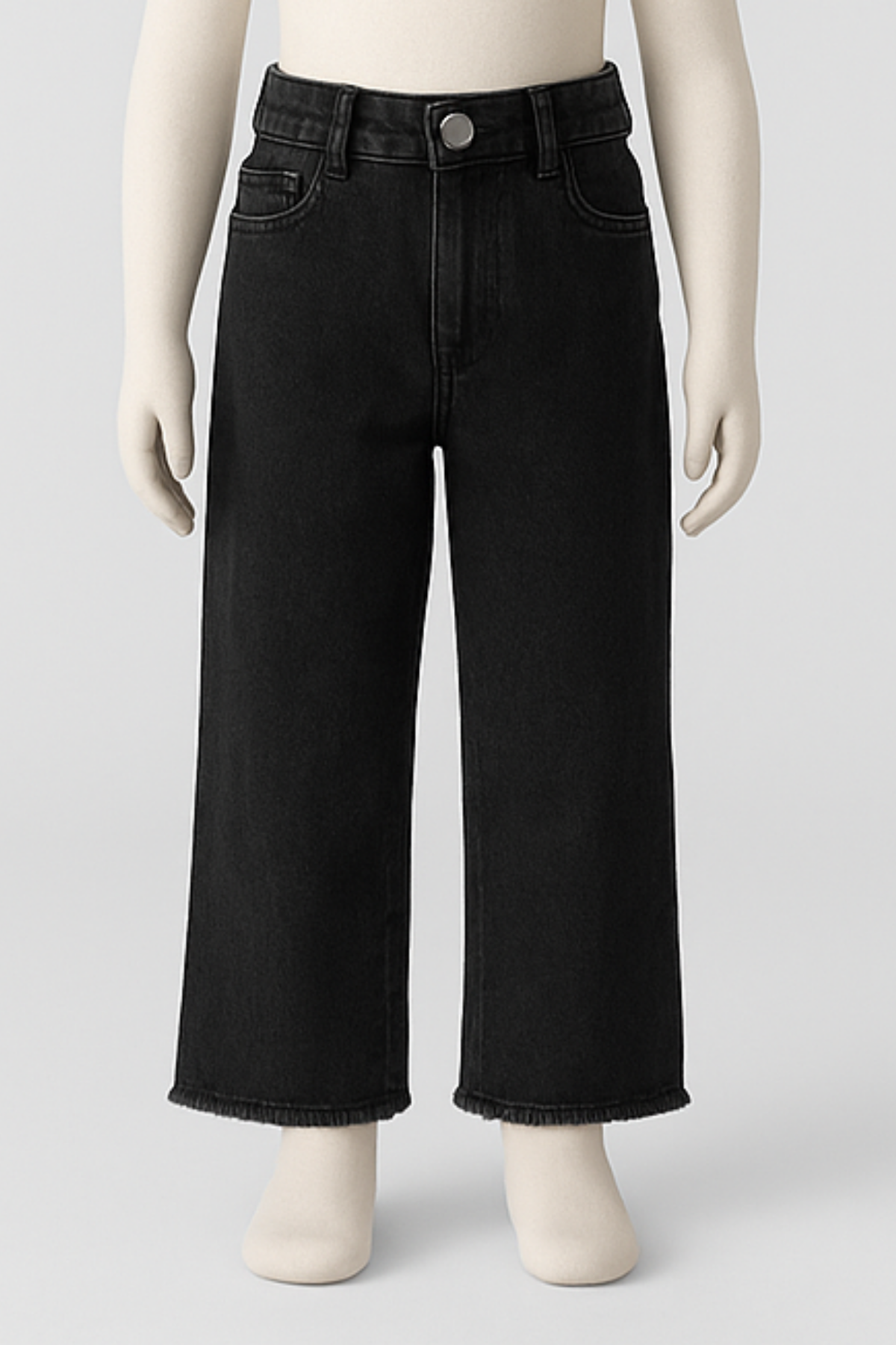 Kız Çocuk Püsküllü Paça Siyah Kot Pantolon