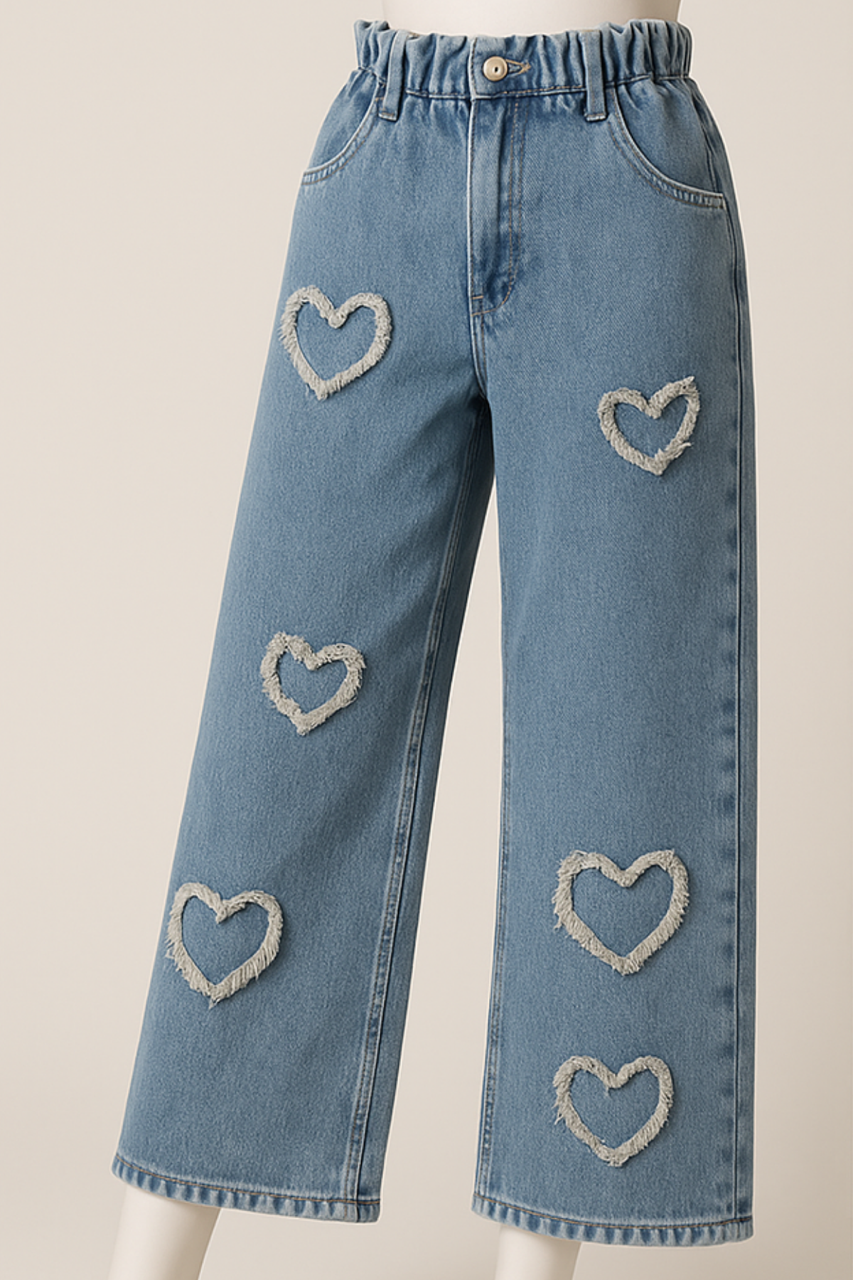 Kalp Nakışlı Kız Çocuk Kot Pantolon