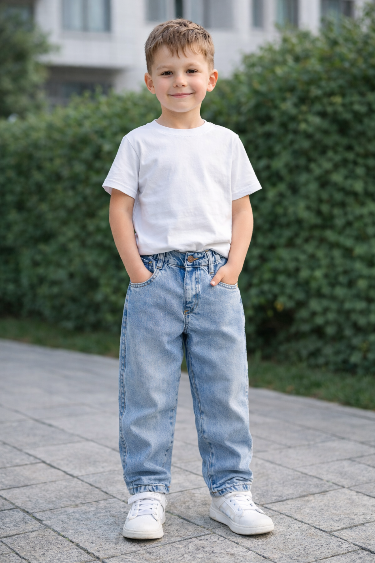 Erkek Çocuk Buz Mavisi Baggy Kot Pantolon