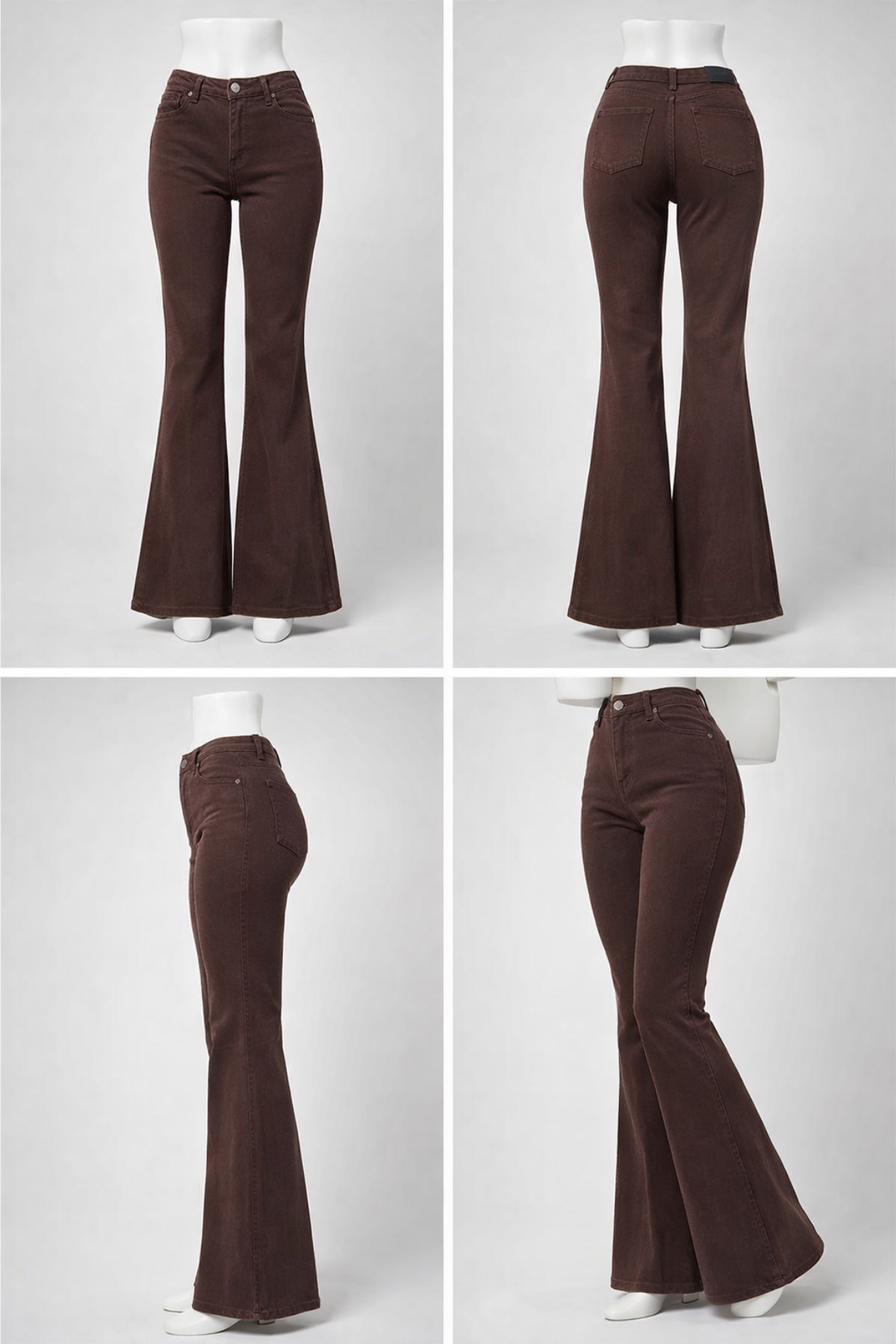 Kadın Yüksek Bel İspanyol Paça Kahverengi Kot Pantolon